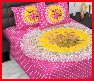 JAIPUR PRINTS Cotton Double Flat 210 TC Jaipuri Prints Bedsheet(Pack of 1, Pink)