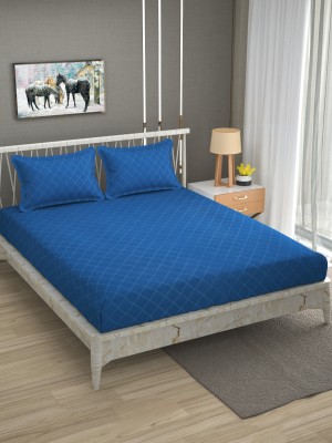 BROMWICK 180 TC Microfiber Double Checkered Flat Bedsheet(Pack of 1, Blue)