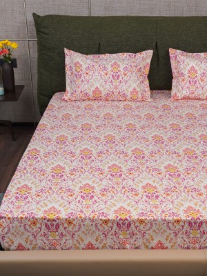 Urban Space 200 TC Cotton Single Floral Flat Bedsheet(Pack of 1, Mughal Garden-Peach)