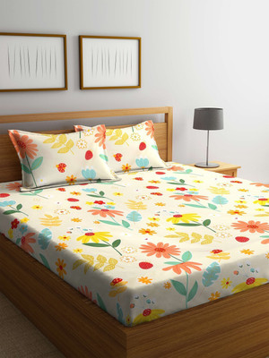 Klotthe Polycotton King Flat 210 TC Printed Bedsheet(Pack of 1, Multicolor)