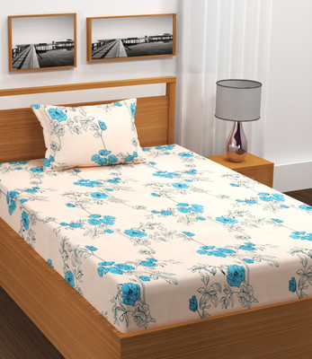 Crafteal Cotton Single Fitted (Elastic) 210 TC Self Design Bedsheet(Pack of 1, Multicolor)