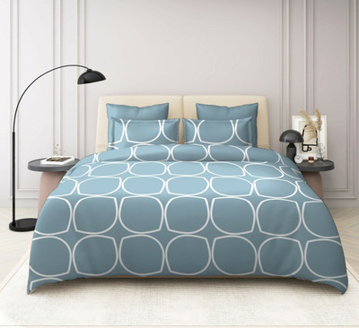 The Intellect bazaar 130 TC Polycotton King Geometric Fitted (Elastic) Bedsheet(Pack of 1, Grey Circle)