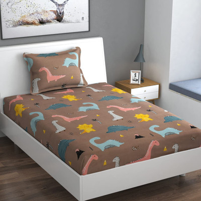 precise fabrics Microfiber Single Fitted (Elastic) 200 TC Cartoon Bedsheet(Pack of 1, Grey)