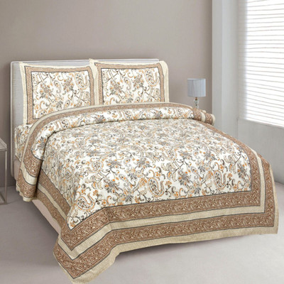 EasyGoods Cotton King Flat 240 TC Floral Bedsheet(Pack of 1, Brown)