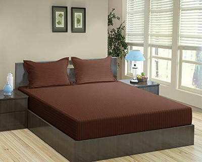Shri Krishana Fabrics 210 TC Satin King Striped Fitted (Elastic) Bedsheet(Pack of 1, Coffee)