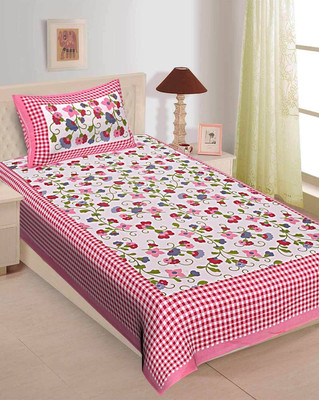 StitchCrafted Cotton Single, Crib Flat 220 TC Printed Bedsheet(Pack of 1, Pink)