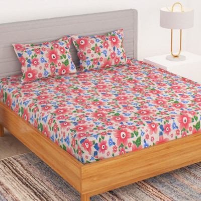 Bedspun Polyester Double Flat 150 TC Floral Bedsheet(Pack of 1, Pink)
