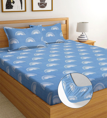 SUKHAURA Cotton King Fitted (Elastic) 230 TC Printed Bedsheet(Pack of 1, Multicolor)