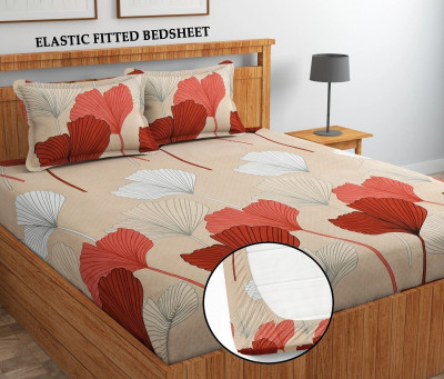 SUKHAURA 255 TC Cotton Double Printed Fitted (Elastic) Bedsheet(Pack of 1, Multicolor)