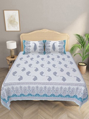 Living Roots 210 TC Cotton Double Abstract Flat Bedsheet(Pack of 1, Blue)