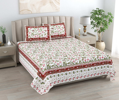 urban jaipur 250 TC Cotton Double Jaipuri Prints Flat Bedsheet(Pack of 1, Pink)