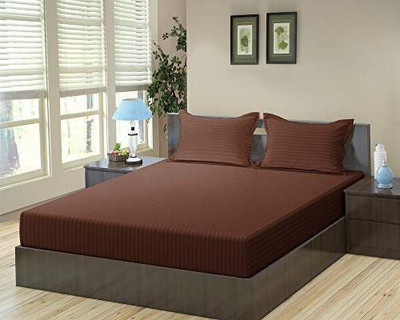 HOMYBEES Cotton Double Flat 210 TC Striped Bedsheet(Pack of 1, Brown)