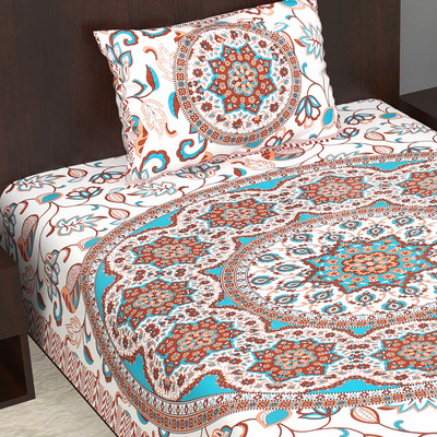 E ELMA 250 TC Cotton Single Jaipuri Prints Flat Bedsheet(Pack of 1, Brown)