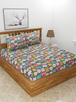 BREVARD Polycotton Double Flat 210 TC Printed Bedsheet(Pack of 1, Milticolor)