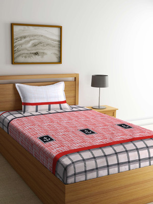 Klotthe Polycotton Single Flat 300 TC Printed Bedsheet(Pack of 1, Red)