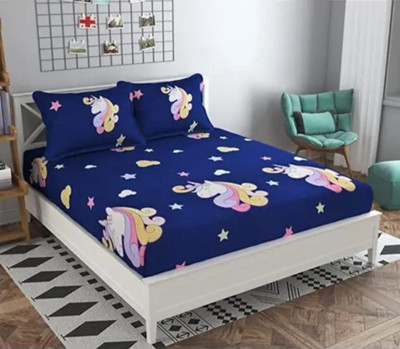 veerhl Cotton Double Flat 240 TC Printed Bedsheet(Pack of 1, Blue)