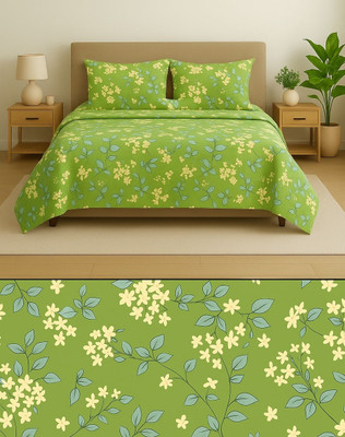 TINDLER KNOTS Cotton Double Flat 300 TC Printed Bedsheet(Pack of 1, GREEN-F)