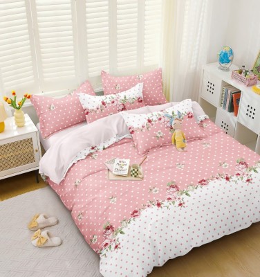 TIB 130 TC Polycotton Double Printed Flat Bedsheet(Pack of 1, Pink & White Floral)