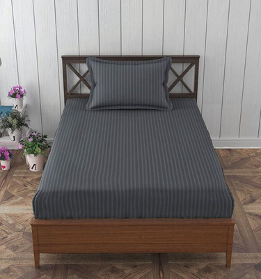 HOMYBEES Cotton Single Flat 210 TC Striped Bedsheet(Pack of 1, Dark Grey)