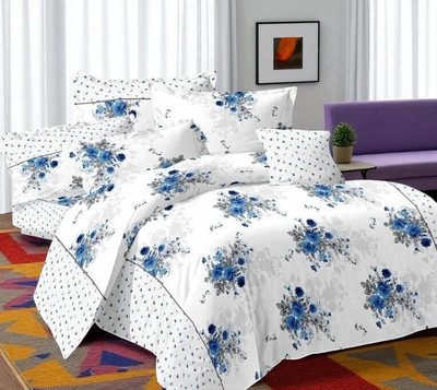 HELEN DECOR Polycotton Double Flat 210 TC Printed Bedsheet(Pack of 1, White)