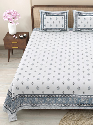 CLOTHOLOGY Cotton King Flat 240 TC Jaipuri Prints Bedsheet(Pack of 1, Grey, Black, White)