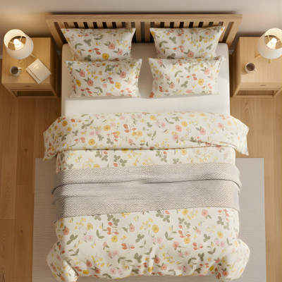 STFH Cotton Queen Fitted (Elastic) 180 TC Floral Bedsheet(Pack of 1, Beige)