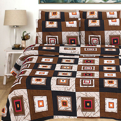 Hashcart 210 TC Cotton Double Checkered Flat Bedsheet(Pack of 1, Seal Brown)