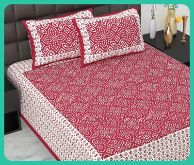 JAIPUR PRINTS Cotton Double Flat 210 TC Jaipuri Prints Bedsheet(Pack of 1, Maroon)