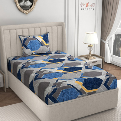 HIDECOR 280 TC Microfiber Single Printed Flat Bedsheet(Pack of 1, Blue)