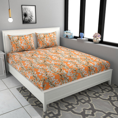 STAR TEX 180 TC Microfiber Double Abstract Flat Bedsheet(Pack of 1, White)