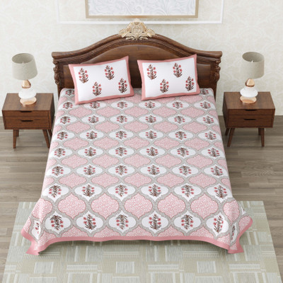 SPSON'S HANDLOOM Cotton Super King Flat 220 TC Floral Bedsheet(Pack of 1, pink diamond)