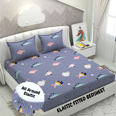Apala 240 TC Microfiber Double Cartoon Fitted (Elastic) Bedsheet(Pack of 1, Blue)