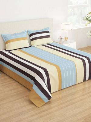 Story@home 210 TC Microfiber King Printed Flat Bedsheet(Pack of 1, Blue, Beige)