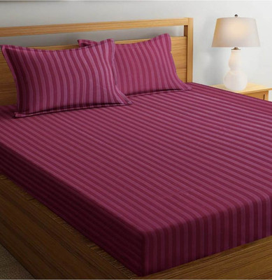 Mahadev Trading Microfiber Double Flat 240 TC Striped Bedsheet(Pack of 1, Dark Wine)