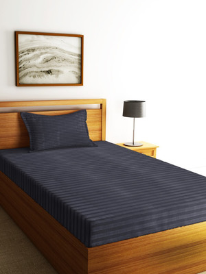 Home Sizzler Microfiber Single Flat 300 TC Striped Bedsheet(Pack of 1, Grey)