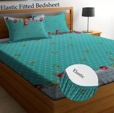 kajims 320 TC Cotton Queen Printed Fitted (Elastic) Bedsheet(Pack of 1, Multicolor)