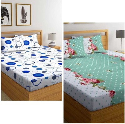 Ysash Homes 250 TC Cotton Double Floral Flat Bedsheet(Pack of 2, White, Green)