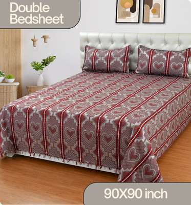Tarun 280 TC Silk Double Abstract Flat Bedsheet(Pack of 1, Red)