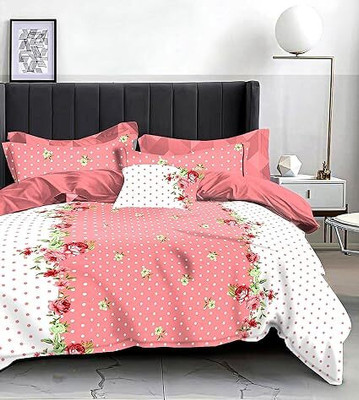 HOMETIC Cotton Double Flat 228 TC Printed Bedsheet(Pack of 1, Pink, Pink dot)