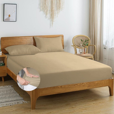 Apala 280 TC Microfiber King Solid Fitted (Elastic) Bedsheet(Pack of 1, Beige)