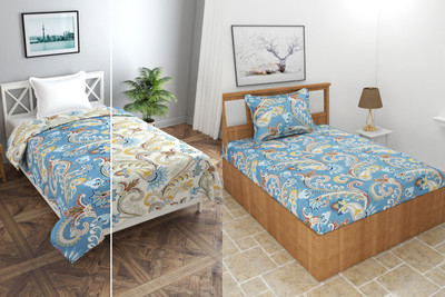 MORADO 210 TC Polycotton Single Printed Flat Bedsheet(Pack of 2, Blue)