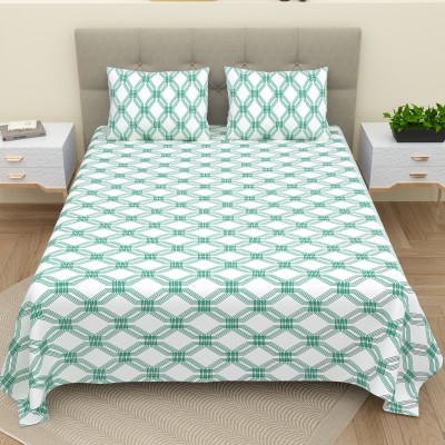 BELLA CASA 220 TC Cotton King Printed Flat Bedsheet(Pack of 1, Green)