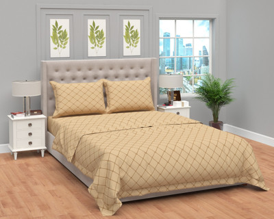BROMWICK 180 TC Microfiber Double Printed Flat Bedsheet(Pack of 1, Beige)