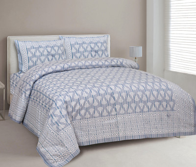 Lali Prints Cotton King Flat 200 TC Geometric Bedsheet(Pack of 1, Blue)