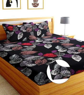 BLUEDOT 254 TC Cotton Double Printed Fitted (Elastic) Bedsheet(Pack of 1, Multicolor)