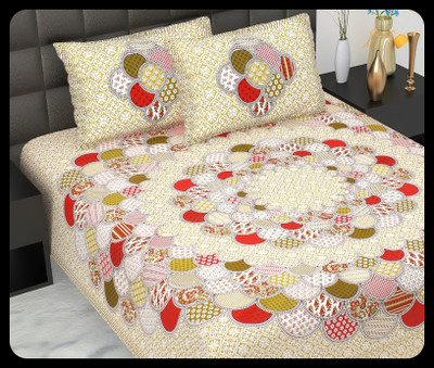JAIPUR PRINTS Cotton Double Flat 220 TC Jaipuri Prints Bedsheet(Pack of 1, Cream)