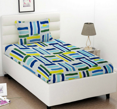 VAS COLLECTIONS Cotton Single Flat 160 TC Printed Bedsheet(Pack of 1, Sky Blue)
