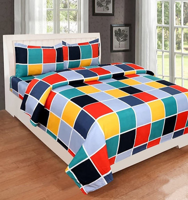Decent Home 220 TC Microfiber Double Geometric Flat Bedsheet(Pack of 1, Multicolor)