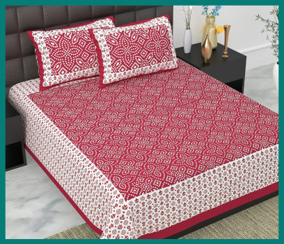 JAIPUR PRINTS Cotton Double Flat 240 TC Jaipuri Prints Bedsheet(Pack of 1, Maroon)