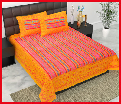 JAIPUR PRINTS Cotton Double Flat 240 TC Jaipuri Prints Bedsheet(Pack of 1, Orange)
